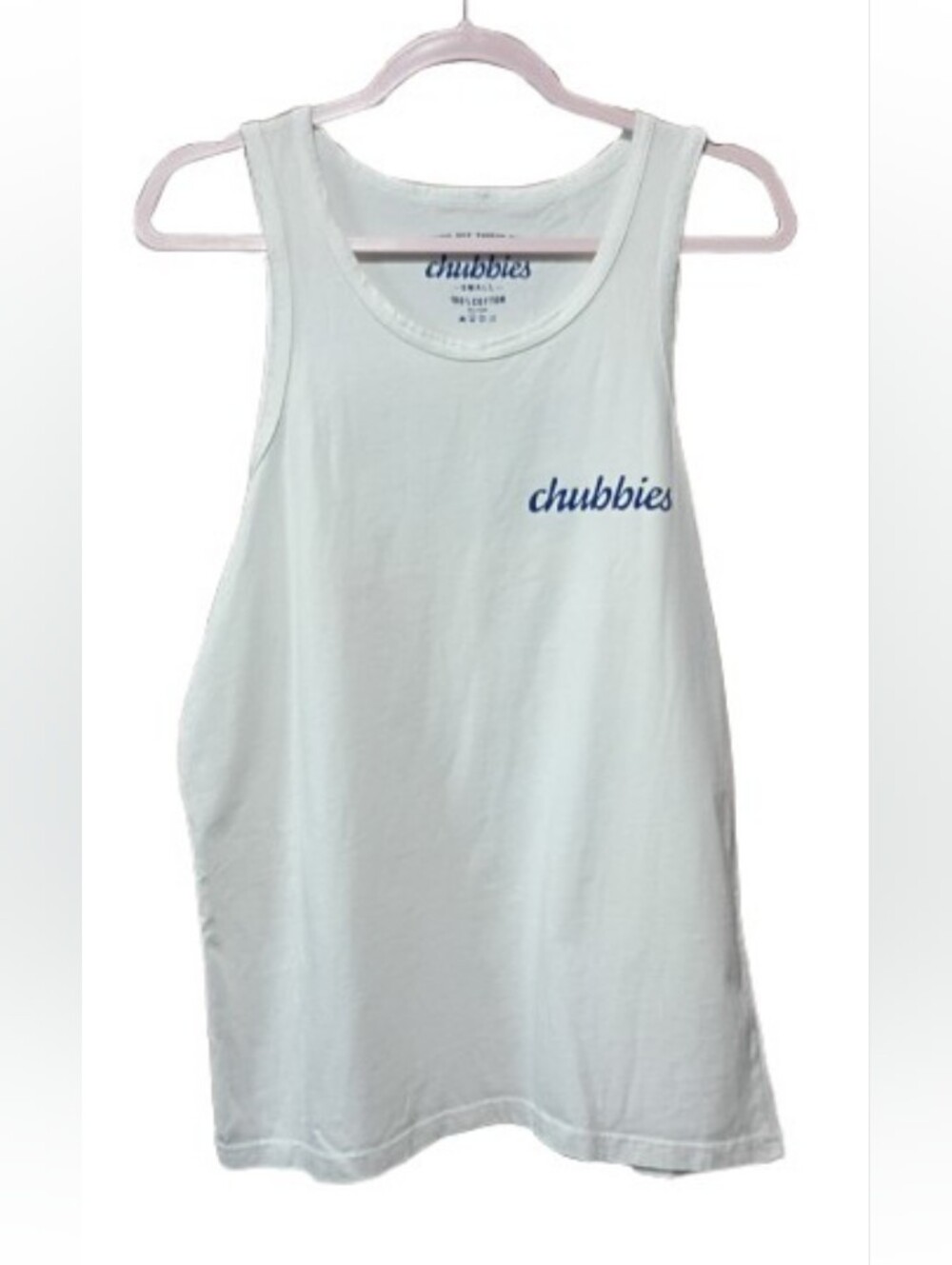 Chubbies White Tank Top with Blue Logo